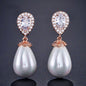 Kendalyn - Pearl and Cubic Zirconia Bridal Earrings - Available in Silver, Rose Gold and Yellow Gold