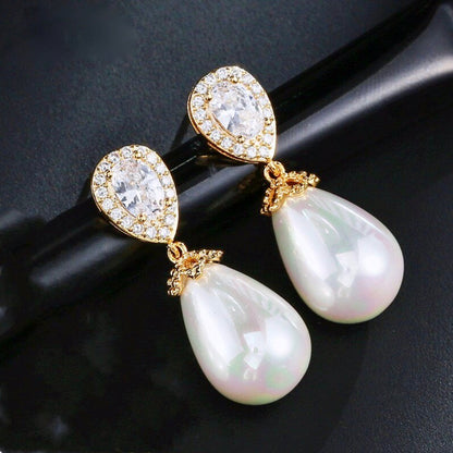 Kendalyn - Pearl and Cubic Zirconia Bridal Earrings - Available in Silver, Rose Gold and Yellow Gold