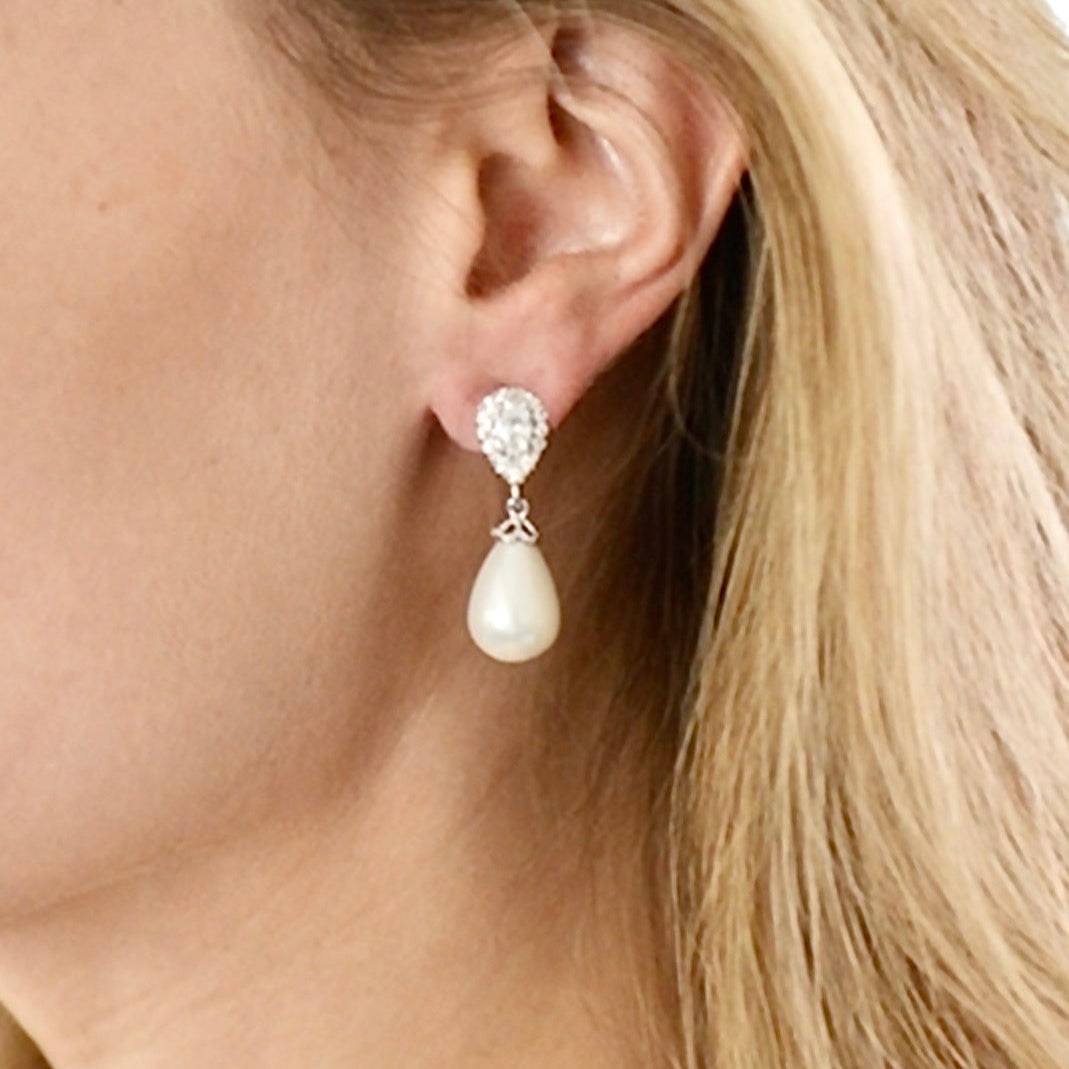 Kendalyn - Pearl and Cubic Zirconia Bridal Earrings - Available in Silver, Rose Gold and Yellow Gold