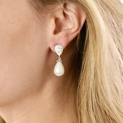 Kendalyn - Pearl and Cubic Zirconia Bridal Earrings - Available in Silver, Rose Gold and Yellow Gold
