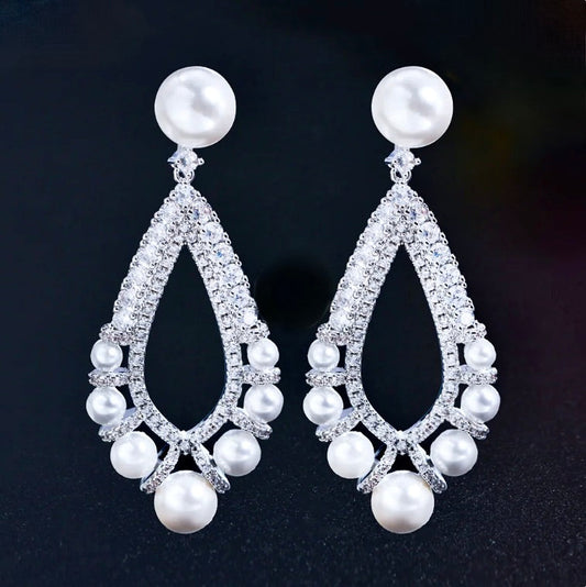 Kayana - Pearl and Cubic Zirconia Bridal Earrings