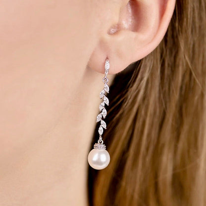 Ursula - Pearl and Cubic Zirconia Bridal Earrings - Available in Silver and Rose Gold