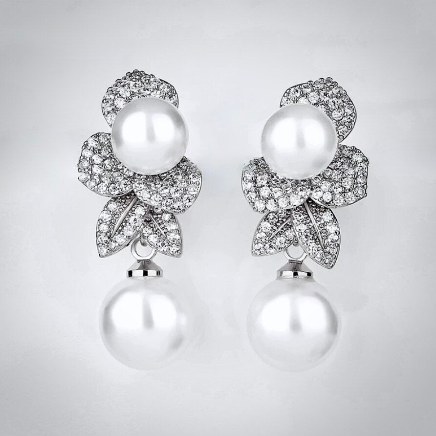 Cambria - Pearl Bridal Earrings - Available in Gold and Silver