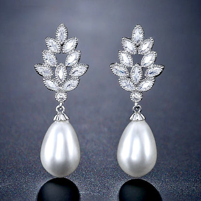 "Matilda" - Pearl and Cubic Zirconia Bridal Earrings - Available in Gold, Silver and Rose Gold