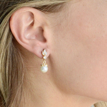 Esme - Pearl and Cubic Zirconia Bridal Earrings - Available in Silver, Rose Gold and Yellow Gold
