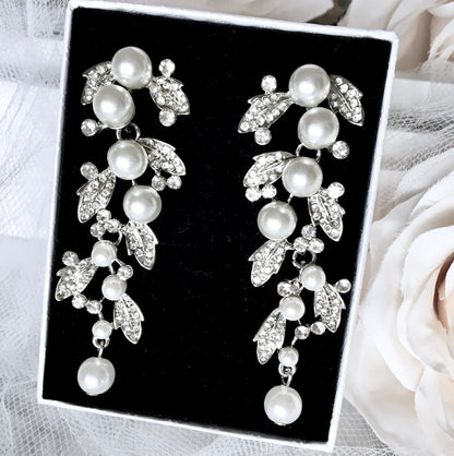 Sidra - Pearl and Rhinestone Bridal Earrings