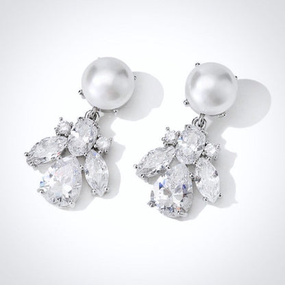 Reese - Pearl and Cubic Zirconia Bridal Earrings