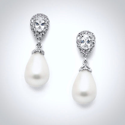 Kendalyn - Pearl and Cubic Zirconia Bridal Earrings - Available in Silver, Rose Gold and Yellow Gold