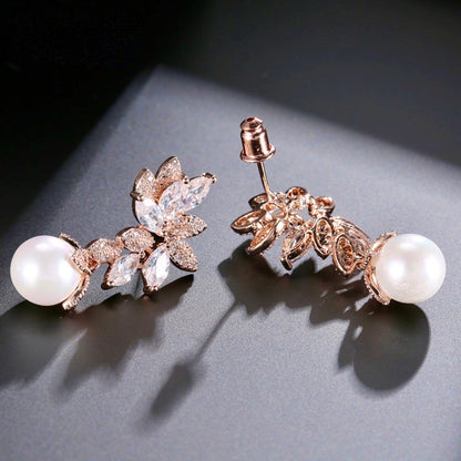 Ida - Pearl and Cubic Zirconia Bridal Earrings - More Colors