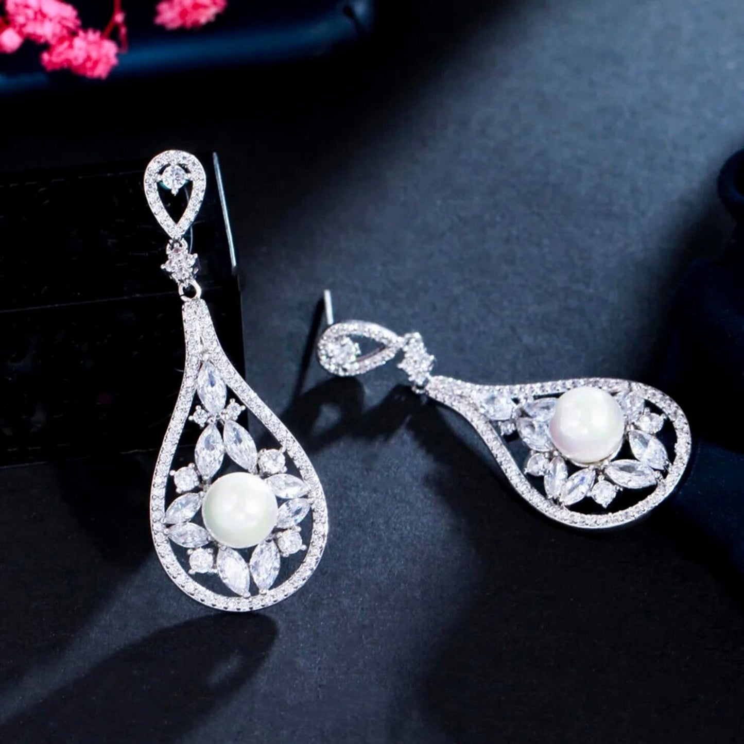 Josephine - Pearl and Cubic Zirconia Bridal Earrings