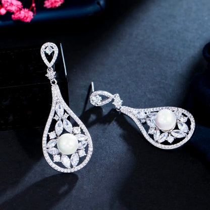 Josephine - Pearl and Cubic Zirconia Bridal Earrings