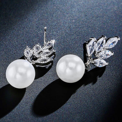 "Etta" - Pearl and Cubic Zirconia Bridal Earrings
