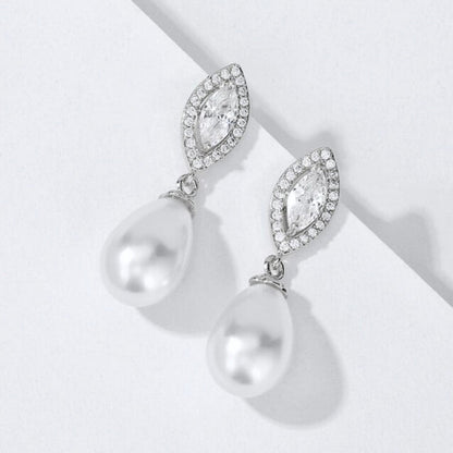 Dani - Pearl and Cubic Zirconia Bridal Earrings - Available in Silver, Rose Gold and Yellow Gold