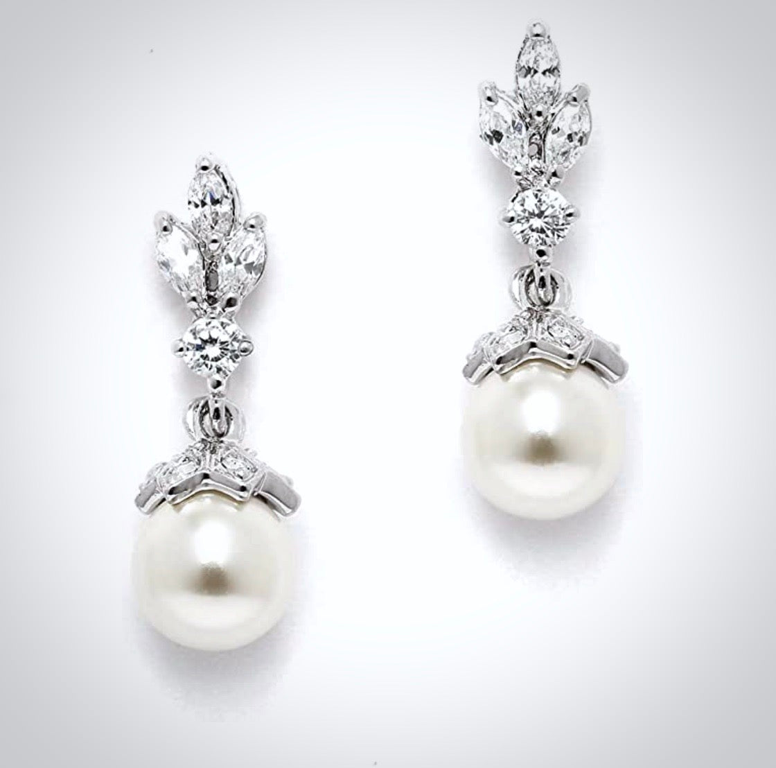 Esme - Pearl and Cubic Zirconia Bridal Earrings - Available in Silver, Rose Gold and Yellow Gold