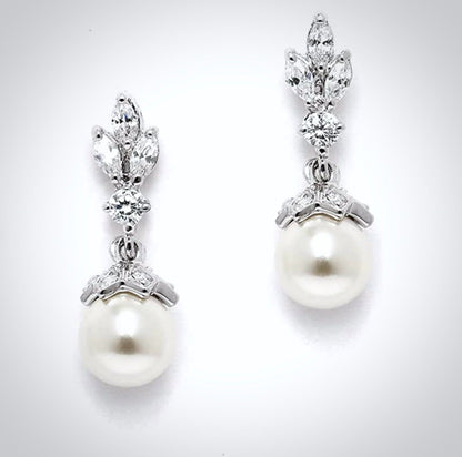 Esme - Pearl and Cubic Zirconia Bridal Earrings - Available in Silver, Rose Gold and Yellow Gold