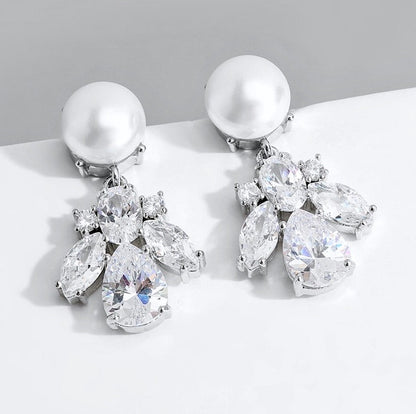 Reese - Pearl and Cubic Zirconia Bridal Earrings