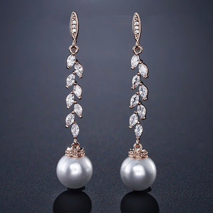 Ursula - Pearl and Cubic Zirconia Bridal Earrings - Available in Silver and Rose Gold