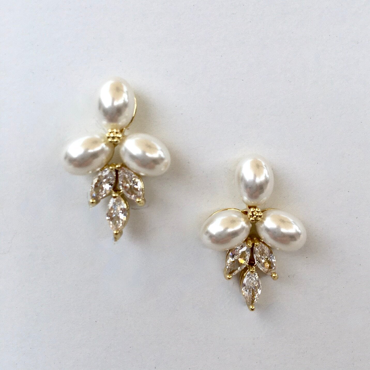 Adonna - Pearl and Cubic Zirconia Bridal Earrings - Available in Silver, Rose Gold and Yellow Gold