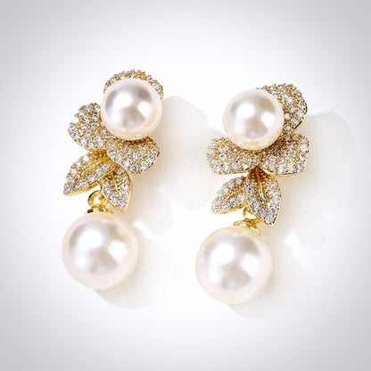 Cambria - Pearl Bridal Earrings - Available in Gold and Silver