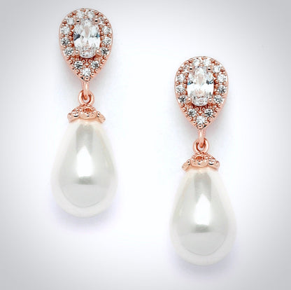 Kendalyn - Pearl and Cubic Zirconia Bridal Earrings - Available in Silver, Rose Gold and Yellow Gold