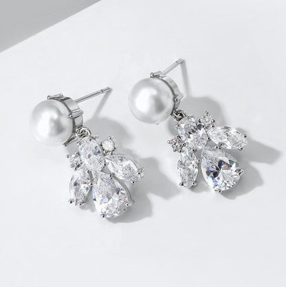 Reese - Pearl and Cubic Zirconia Bridal Earrings
