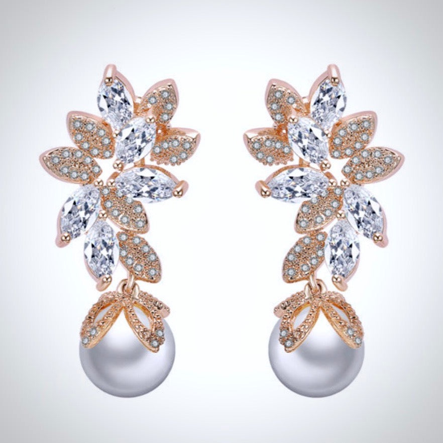 Ida - Pearl and Cubic Zirconia Bridal Earrings - More Colors