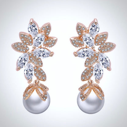Ida - Pearl and Cubic Zirconia Bridal Earrings - More Colors