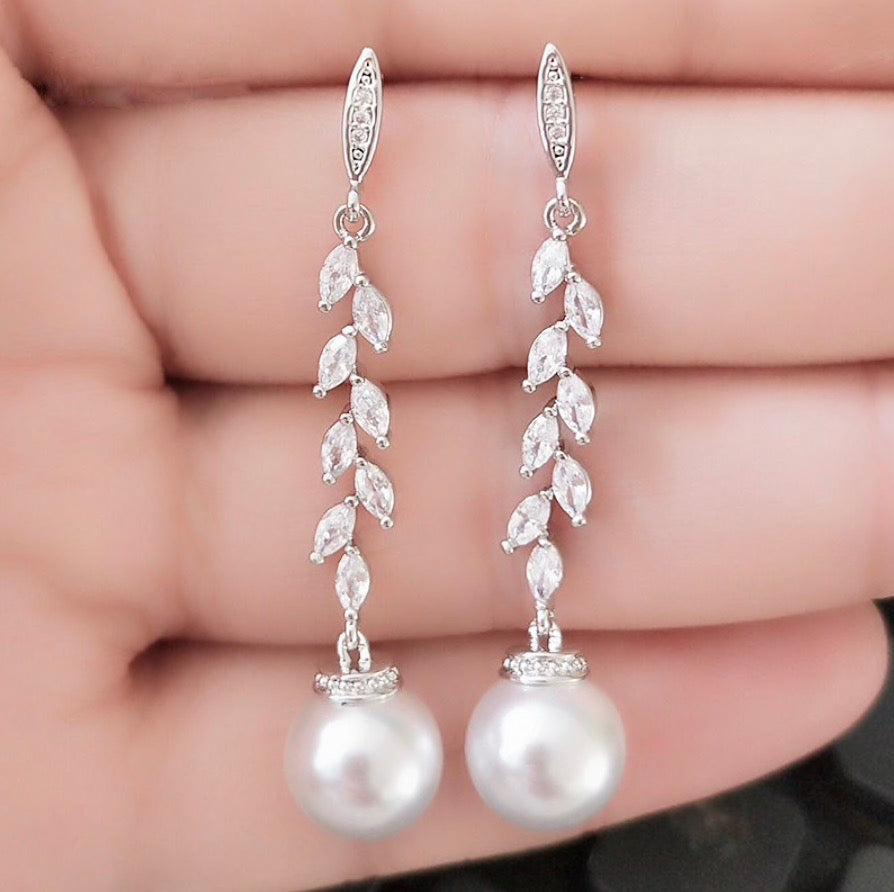 Ursula - Pearl and Cubic Zirconia Bridal Earrings - Available in Silver and Rose Gold