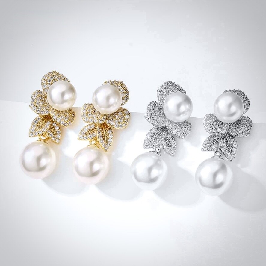 Cambria - Pearl Bridal Earrings - Available in Gold and Silver