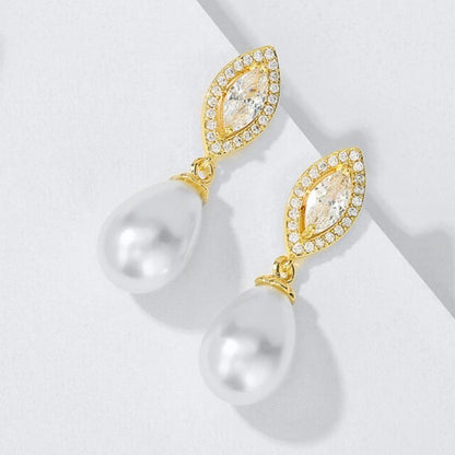 Dani - Pearl and Cubic Zirconia Bridal Earrings - Available in Silver, Rose Gold and Yellow Gold