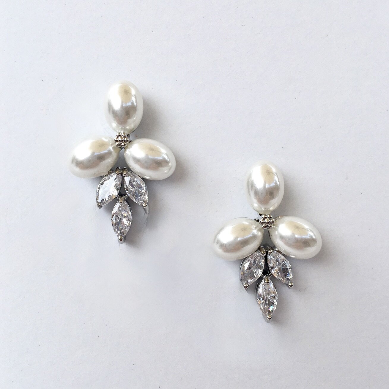 Adonna - Pearl and Cubic Zirconia Bridal Earrings - Available in Silver, Rose Gold and Yellow Gold