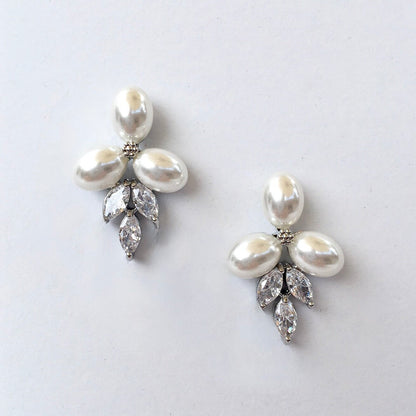 Adonna - Pearl and Cubic Zirconia Bridal Earrings - Available in Silver, Rose Gold and Yellow Gold