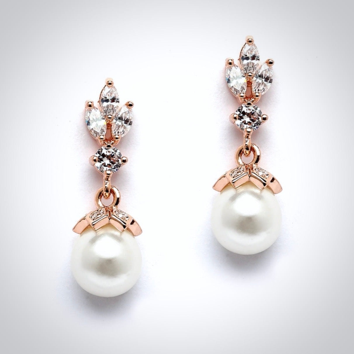 Esme - Pearl and Cubic Zirconia Bridal Earrings - Available in Silver, Rose Gold and Yellow Gold