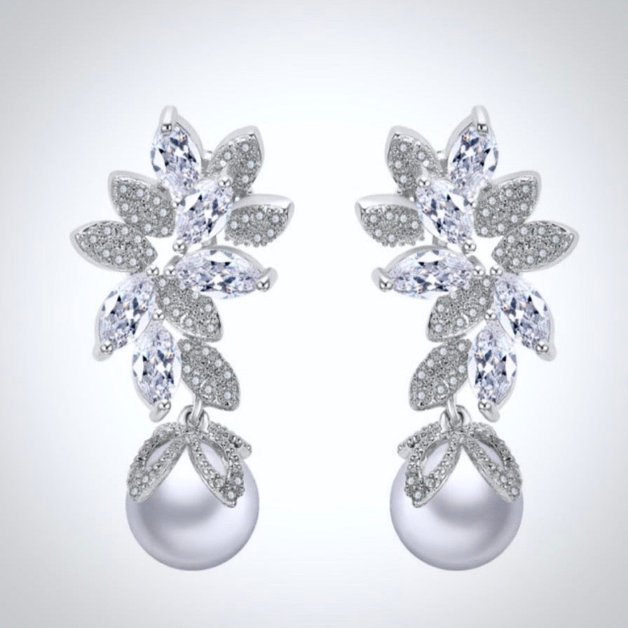 Ida - Pearl and Cubic Zirconia Bridal Earrings - More Colors