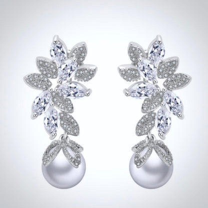 Ida - Pearl and Cubic Zirconia Bridal Earrings - More Colors