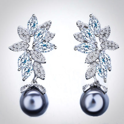 Ida - Pearl and Cubic Zirconia Bridal Earrings - More Colors