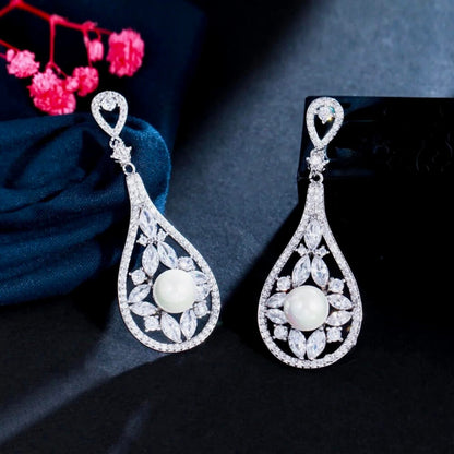 Josephine - Pearl and Cubic Zirconia Bridal Earrings