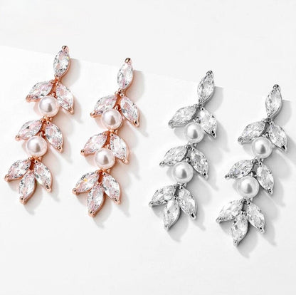 "Sadie" - Pearl Bridal Earrings - Available in Silver, Rose Gold and Yellow Gold