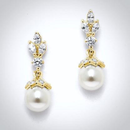 Esme - Pearl and Cubic Zirconia Bridal Earrings - Available in Silver, Rose Gold and Yellow Gold