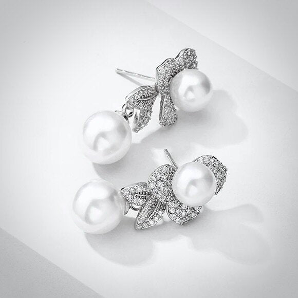 Cambria - Pearl Bridal Earrings - Available in Gold and Silver