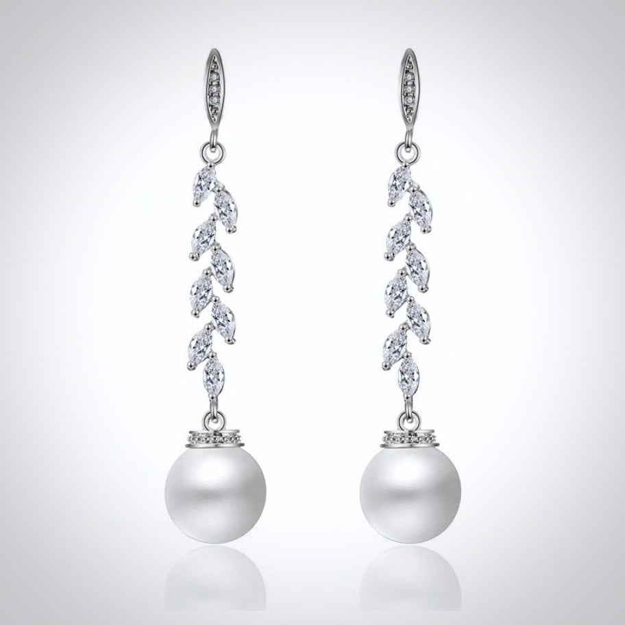 Ursula - Pearl and Cubic Zirconia Bridal Earrings - Available in Silver and Rose Gold