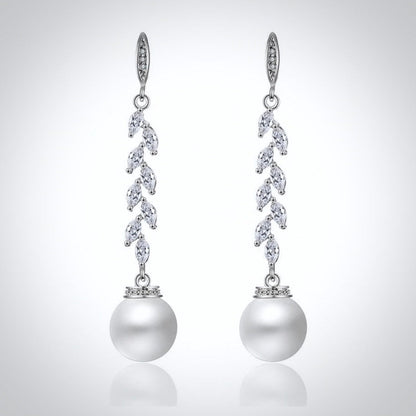 Ursula - Pearl and Cubic Zirconia Bridal Earrings - Available in Silver and Rose Gold