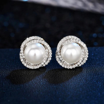 Margaux - Pearl and Cubic Zirconia Bridal Earrings - Available in Silver, Rose Gold and Yellow Gold