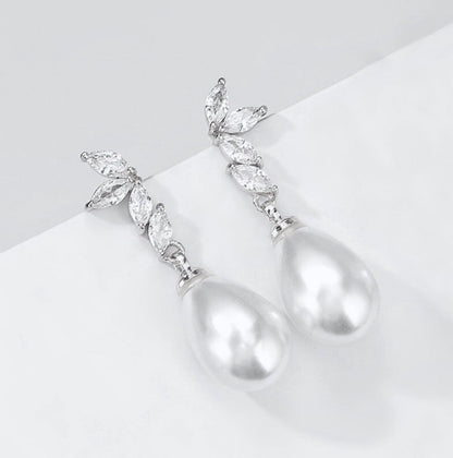 Renata - Pearl and Cubic Zirconia Bridal Earrings - Available in Silver, Rose Gold and Yellow Gold