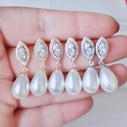 Dani - Pearl and Cubic Zirconia Bridal Earrings - Available in Silver, Rose Gold and Yellow Gold