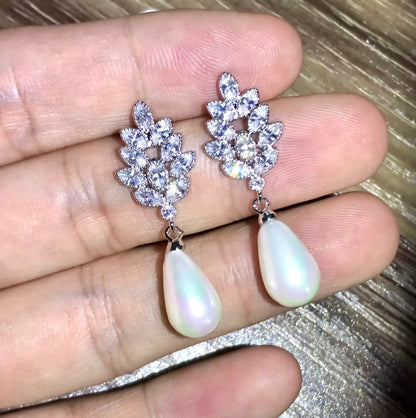 "Matilda" - Pearl and Cubic Zirconia Bridal Earrings - Available in Gold, Silver and Rose Gold