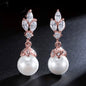 Esme - Pearl and Cubic Zirconia Bridal Earrings - Available in Silver, Rose Gold and Yellow Gold