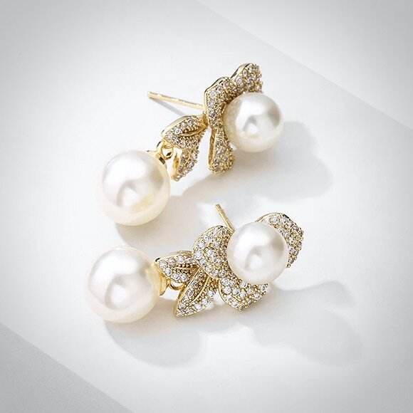 Cambria - Pearl Bridal Earrings - Available in Gold and Silver