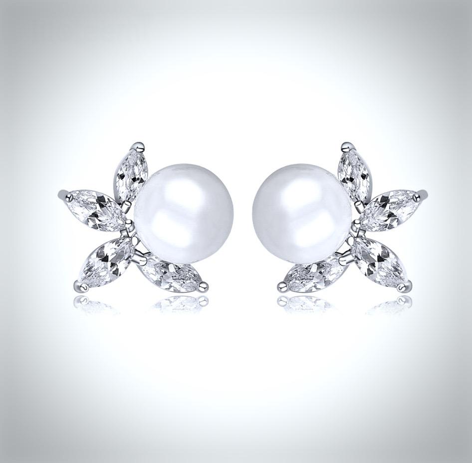 "Farrah" - Pearl and Cubic Zirconia Bridal Earrings - Available in Silver, Rose Gold and Yellow Gold