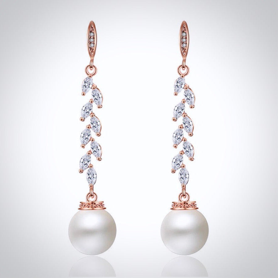 Ursula - Pearl and Cubic Zirconia Bridal Earrings - Available in Silver and Rose Gold